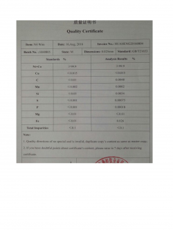 Nikel Wire 0,025mm 99.99%