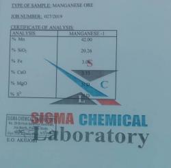 Nigeria Manganese ore 50.000 tpm lab analysis attached