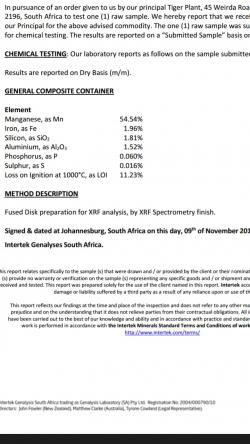 Manganese ore 54.54% purity available $0