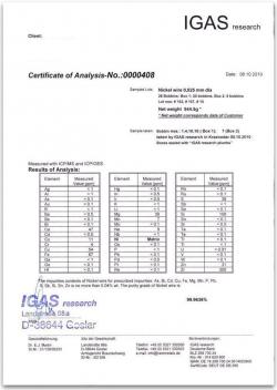 Nickel Wire 0.025mm. 99.9636% $100