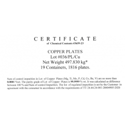 High purity copper plates, 6N, 99,9999 percent